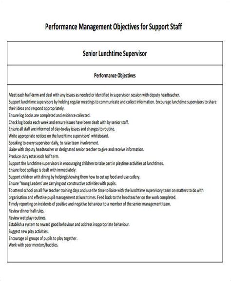 administrator appraisal objectives examples