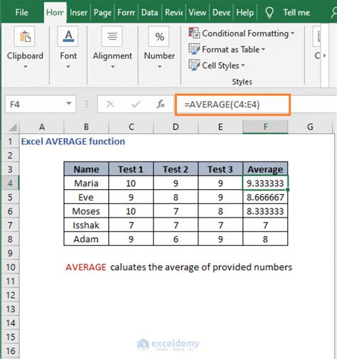advanced average formula in excel with example
