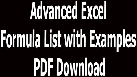 advanced excel formulas list with examples pdf download