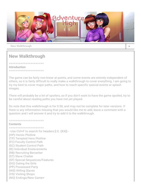 Adventure High Walkthrough
