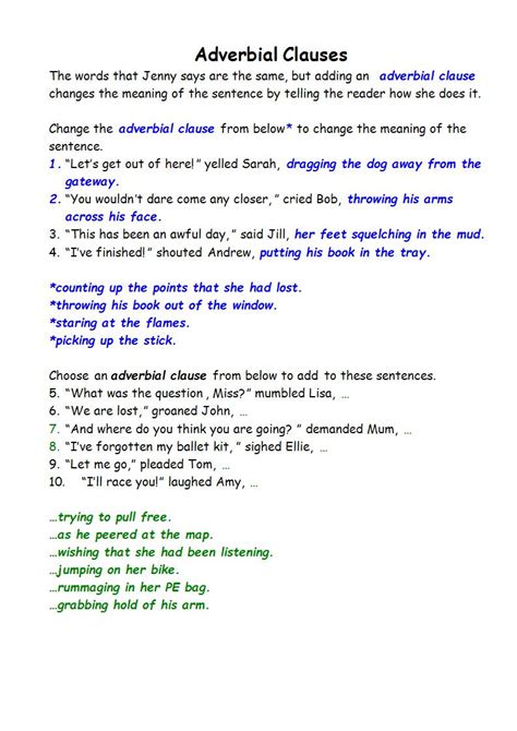 adverb clause examples with answers class 8