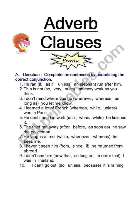 adverb clauses exercises with answers