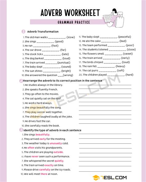 adverb exercises for class 7 with answers