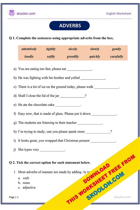 adverb exercises for class 8 with answers