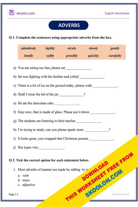 adverbs exercises with answers pdf for class 5