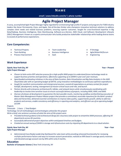 agile project manager roles and responsibilities resume
