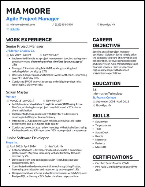 agile project manager sample resume
