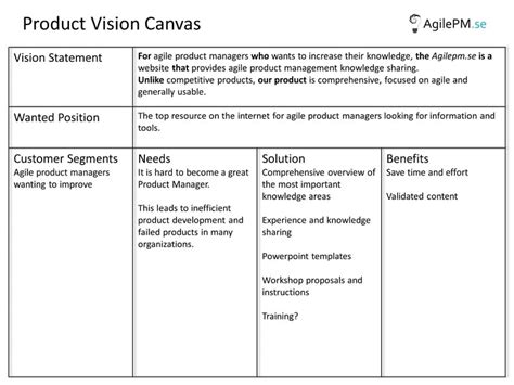 agile vision statement examples