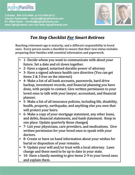 Aging Parents Checklist Printable