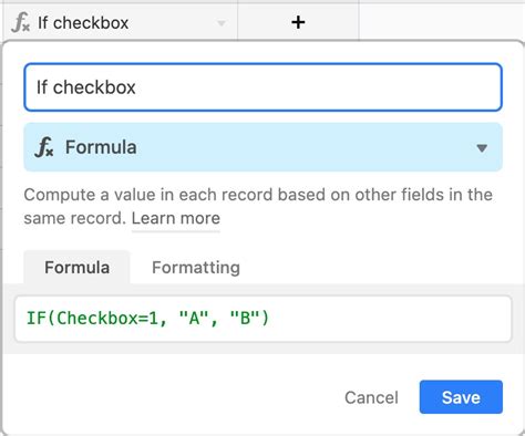 airtable formula checkbox