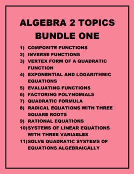 algebra 2 topics in order pdf