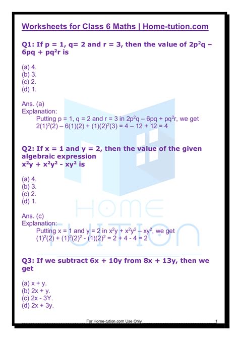 algebra class 6 explanation