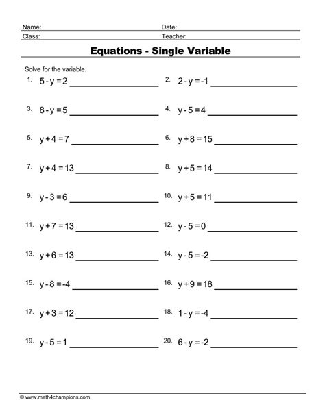 algebraic equations exercises