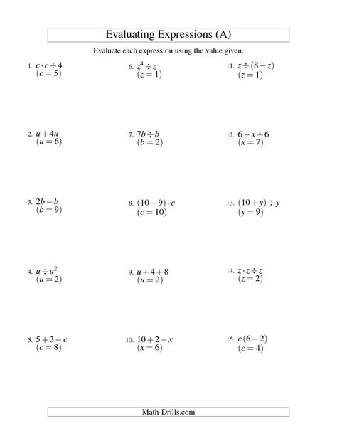 algebraic expression exercises for grade 7