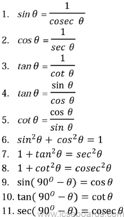 all formulas of maths class 10 icse pdf