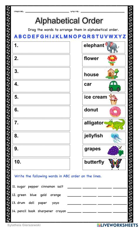 alphabetical order worksheet for class 4 with answers pdf
