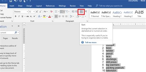 alphabetical sort in word