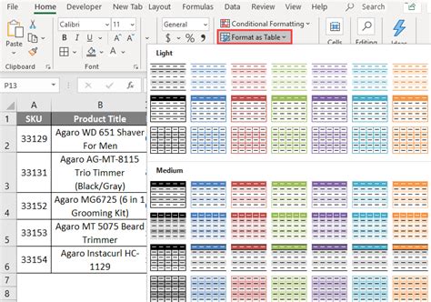 alternating color lines in excel
