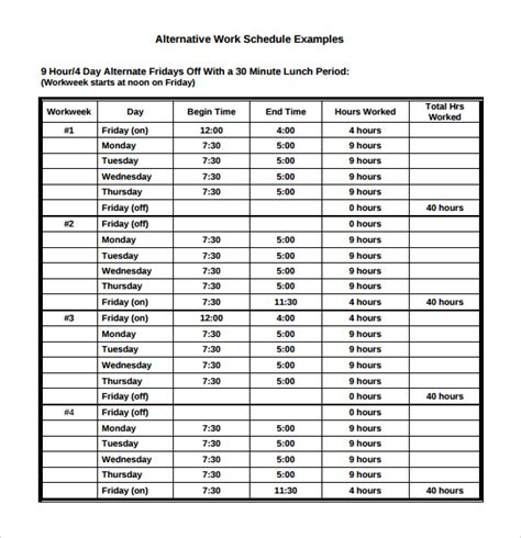 alternative work schedule examples
