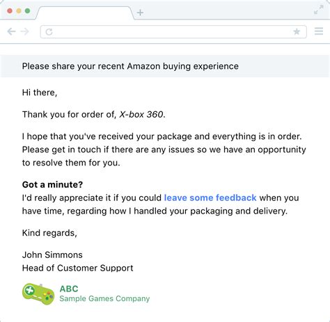 amazon feedback request message sample