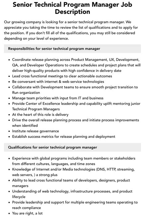 amazon senior technical program manager job description