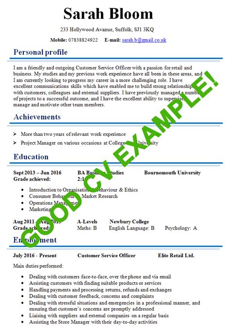an example of a good cv format