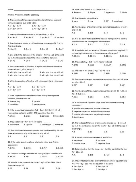 analytic geometry practice problems pdf