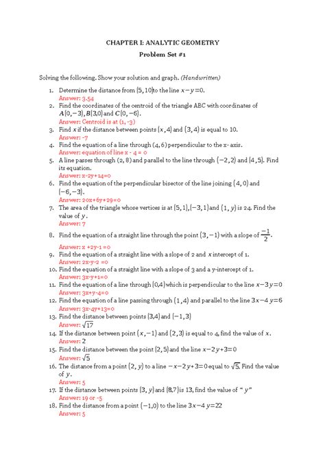 analytic geometry problem set