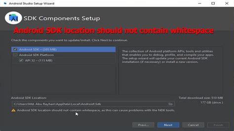 android sdk location cannot contain whitespace