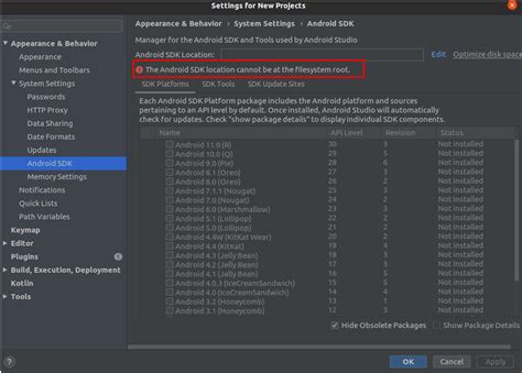 android studio android sdk location cannot be at the filesystem root
