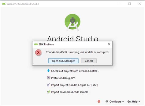 android studio your android sdk is missing out of date or corrupted