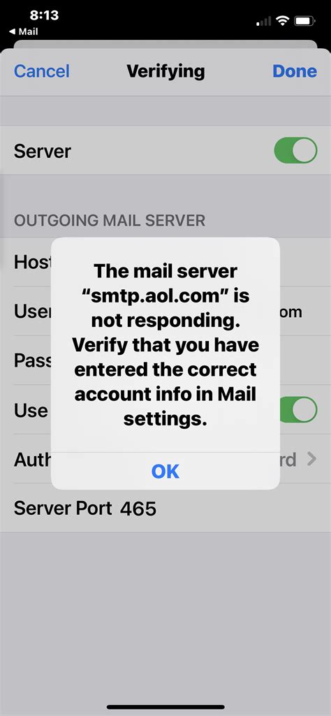 aol email not sending on iphone