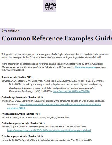 apa 7th edition reference guide example