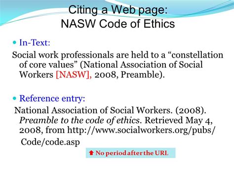 apa nasw code of ethics citation