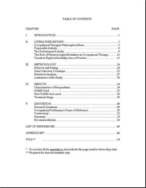 appendix table of contents example