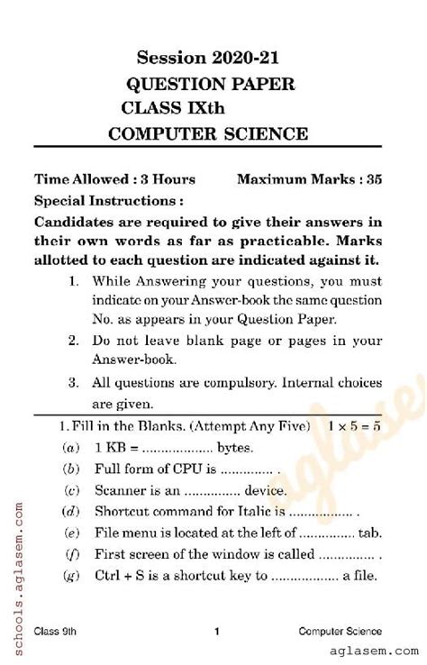 application based questions in computer class 9 with answers