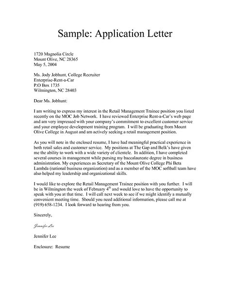 application letter example format