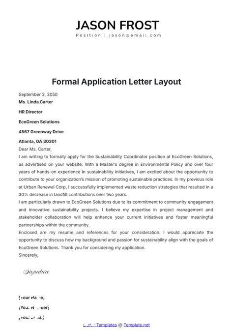 application letter layout sample