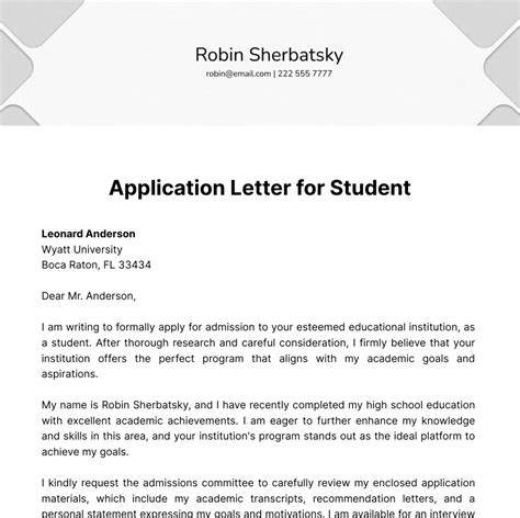 application letter sample for student template