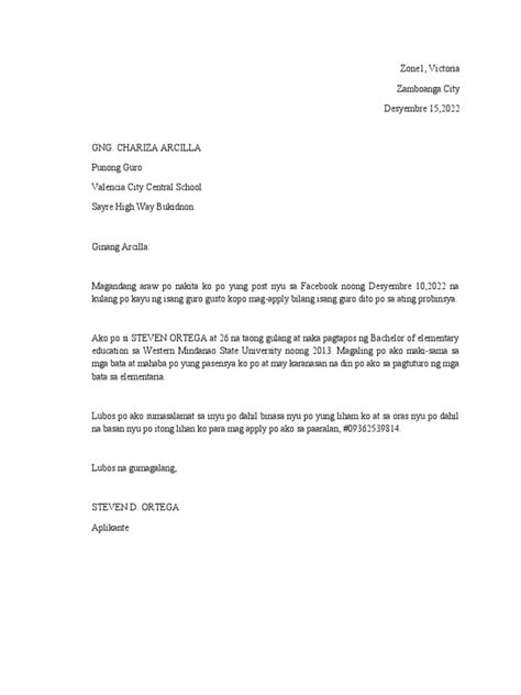 application letter tagalog sample