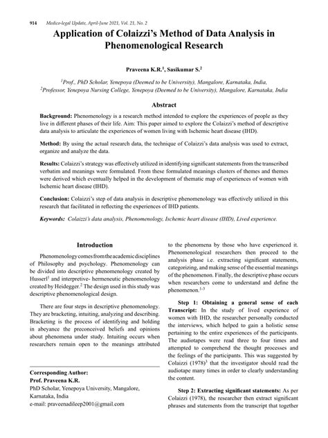application of colaizzi's method of data analysis in phenomenological research