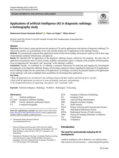 applications of artificial intelligence ai in diagnostic radiology a technography study