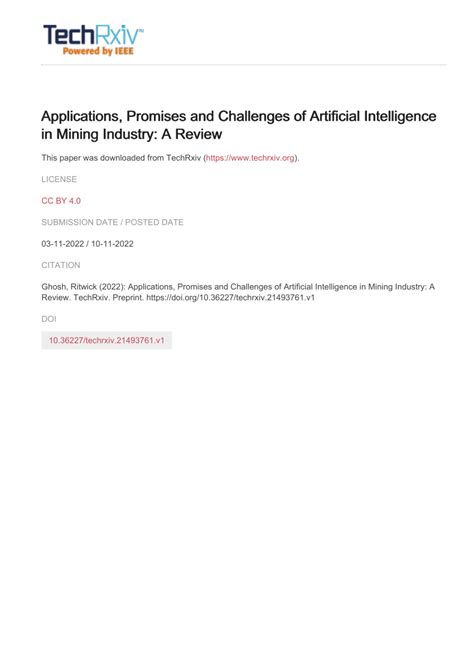applications promises and challenges of artificial intelligence in mining industry a review