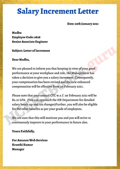 appraisal letter format for salary increment in word