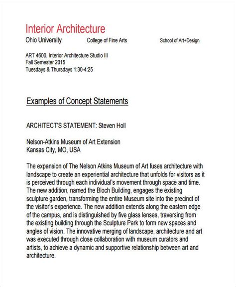 architectural design concept statement examples