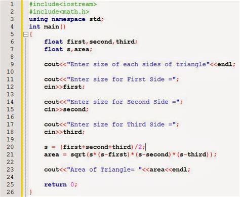 area of triangle code in c