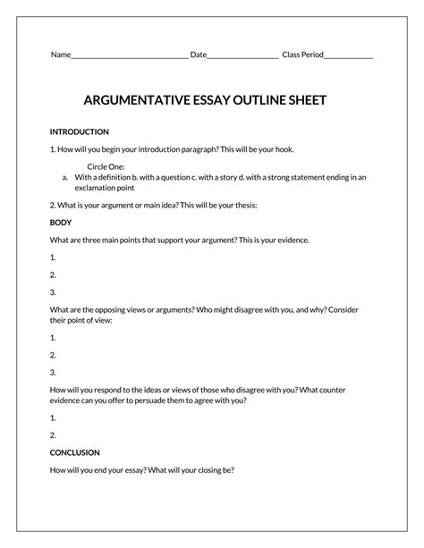 argumentative essay format for high school