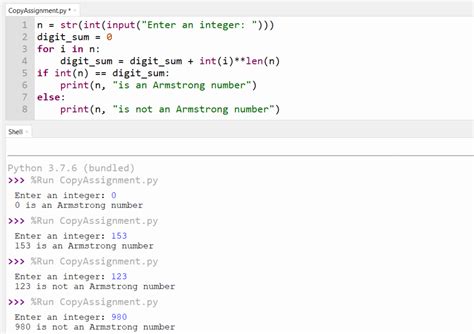 armstrong number in python using for loop w3schools