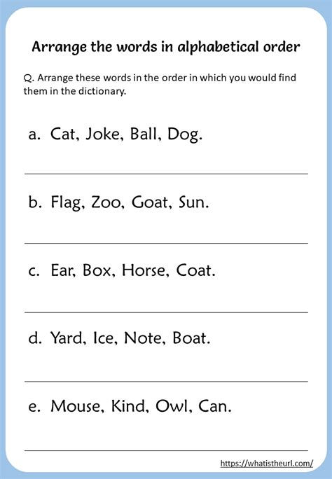 arrange the words in alphabetical order for class 1