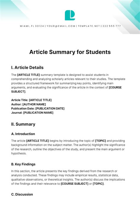 article summary example pdf for students